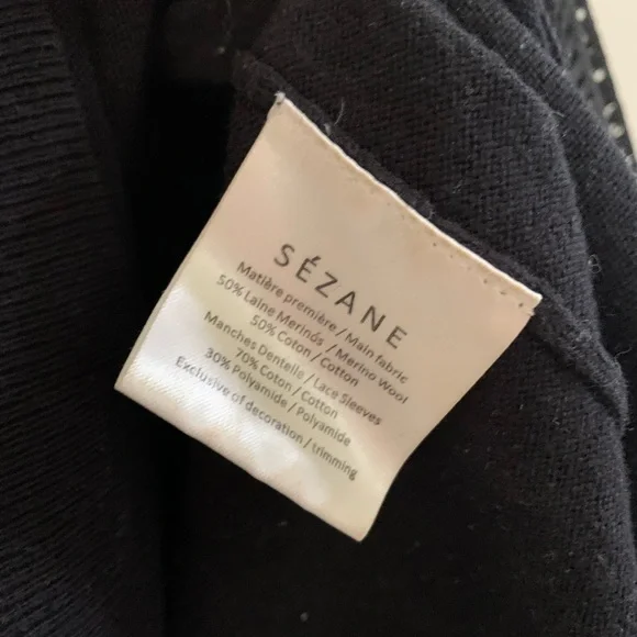 Sezane Sweater with lace sleeves black size L/EU 40 cotton wool blend - Picture 5 of 6